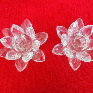 2 Crystal glass candle holders